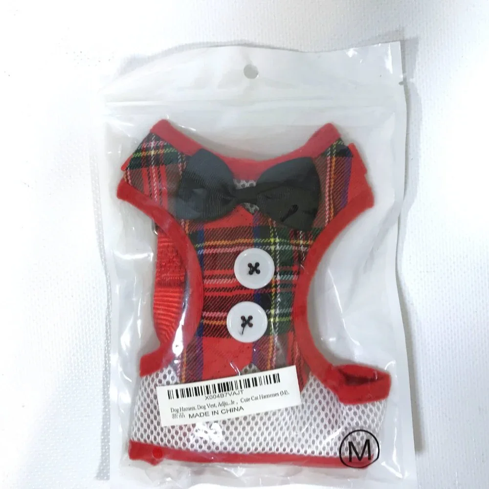 Dog Harness with Leash Christmas Tuxedo with Bow Tie Cat Dog Size M